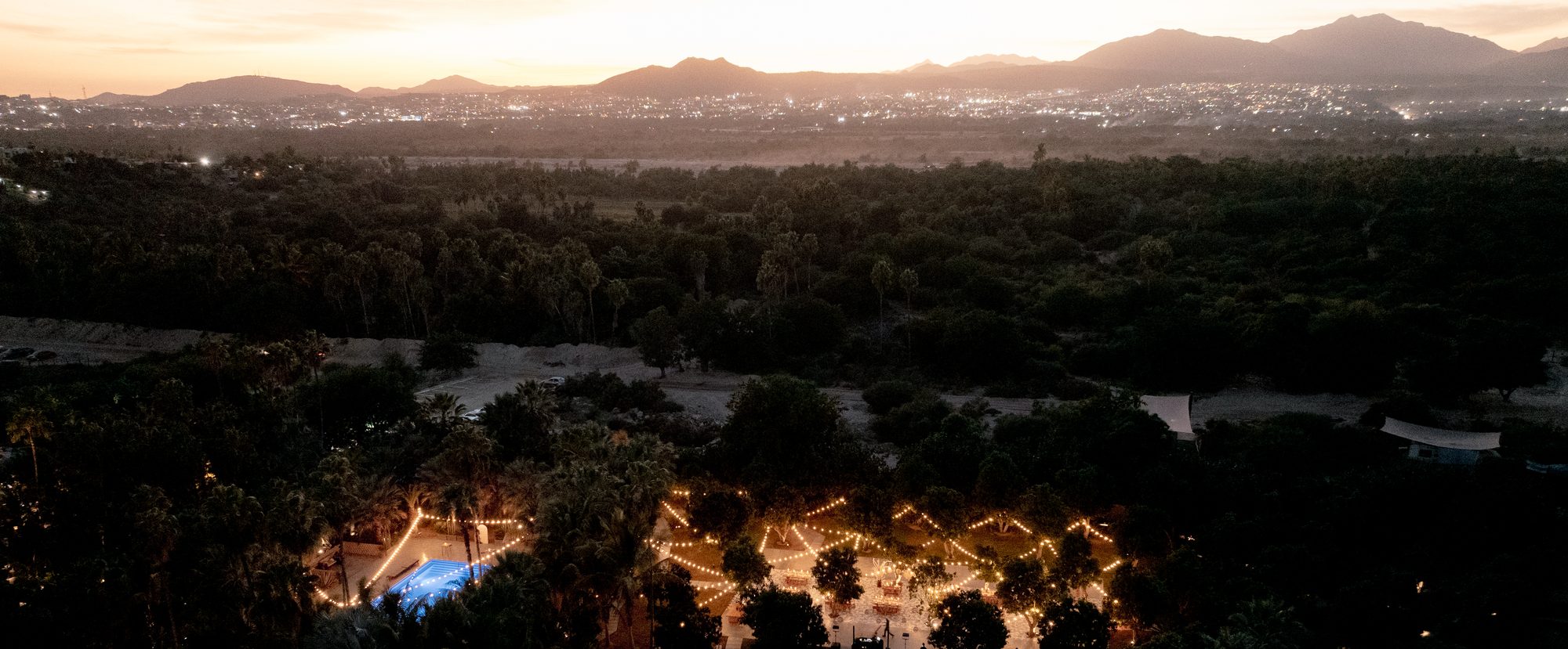 Acre and the Los Cabos mountains from the air at sunset