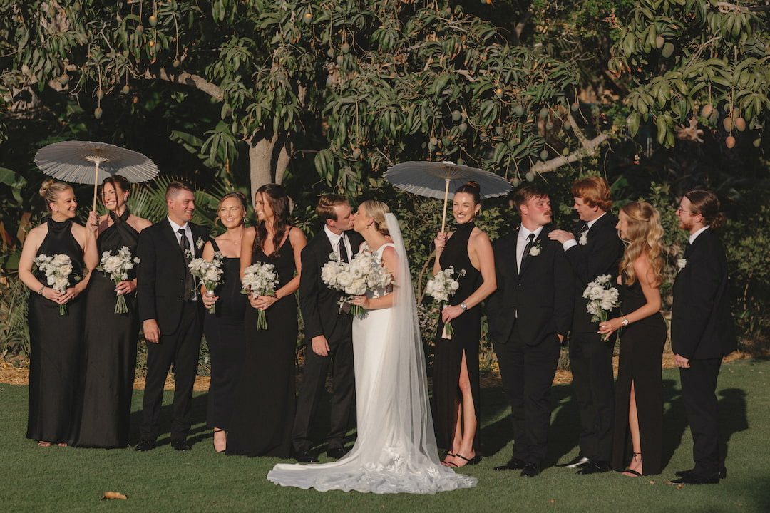 Bridal party in a garden
