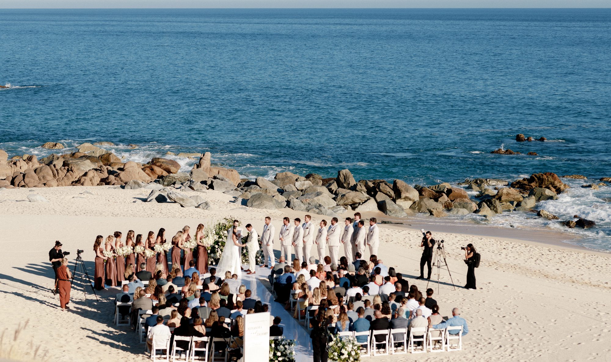 Beach ceremony from above at Hilton Los Cabos